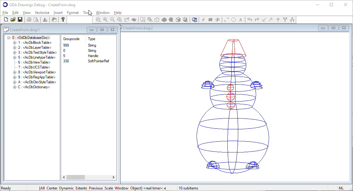 conversion of an OdDb3dSolid (the snowman) to a surface