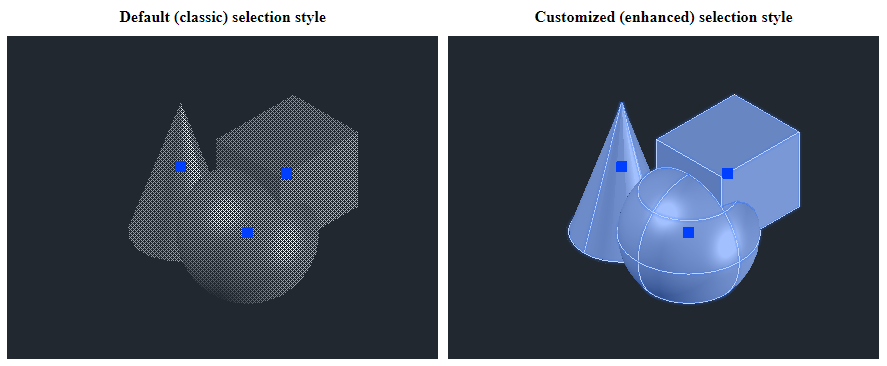 default and customized selection styles