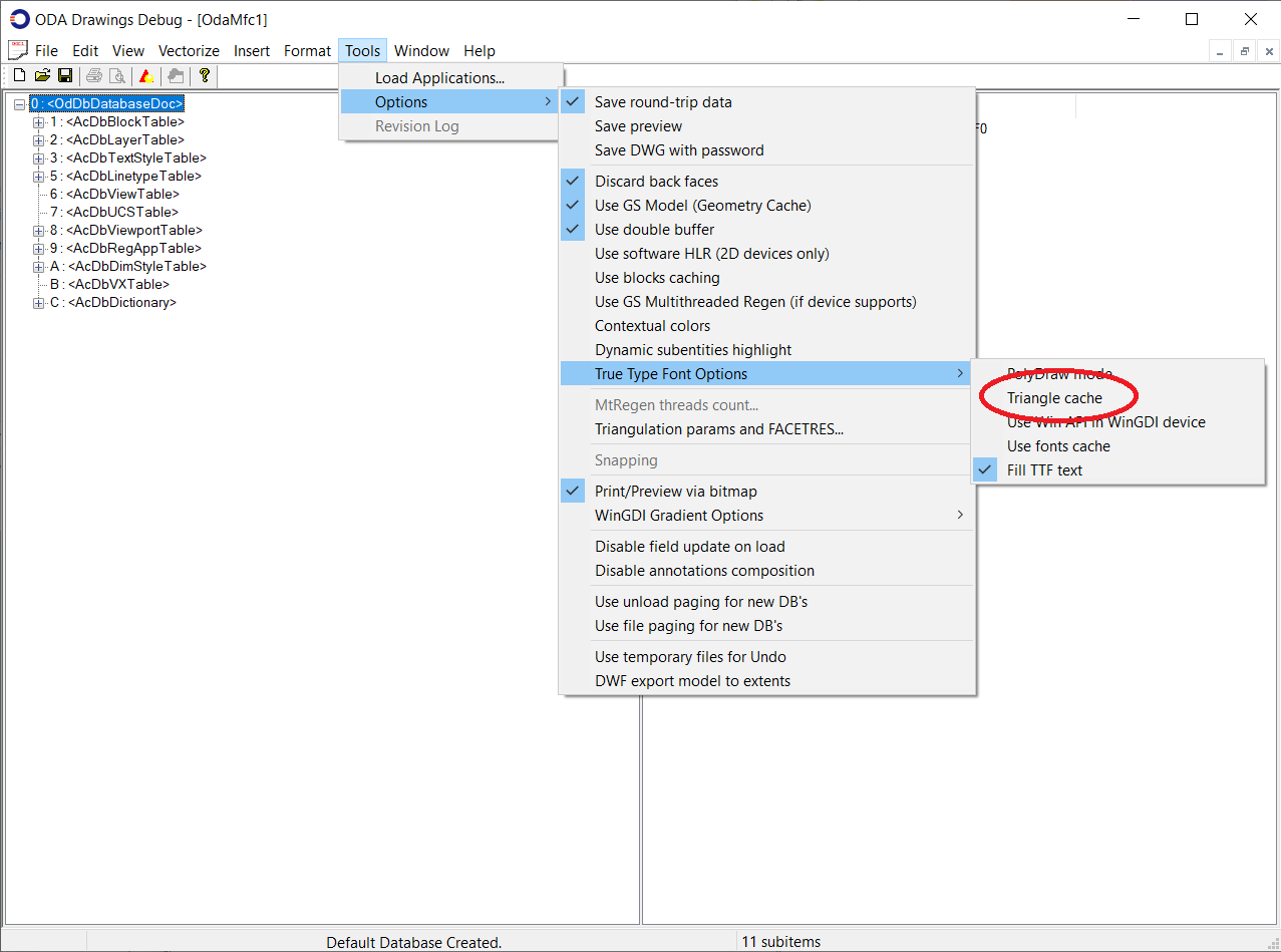 The OdaMfcApp sample application contains an example
